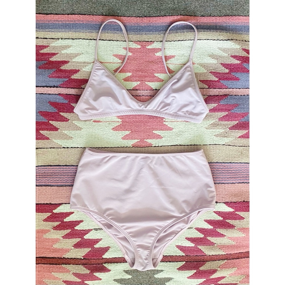 Nu Swim Mauve Pink Purple Two Piece Bikini High Rise Bottoms Stas Ha Ra Swimsuit